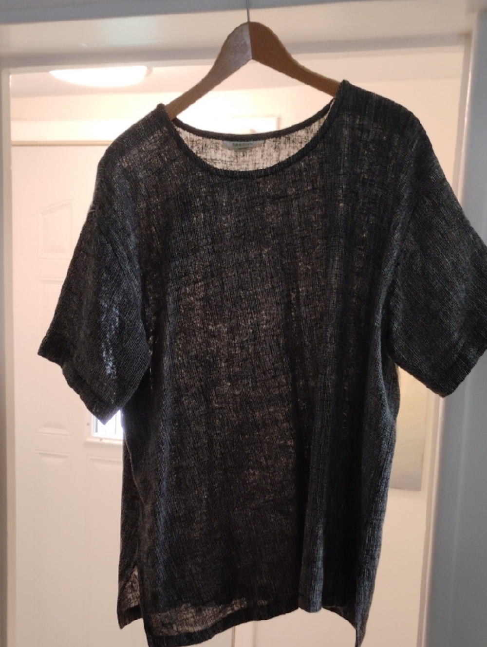 Womens Black Sheer Knit Short-Sleeve Top